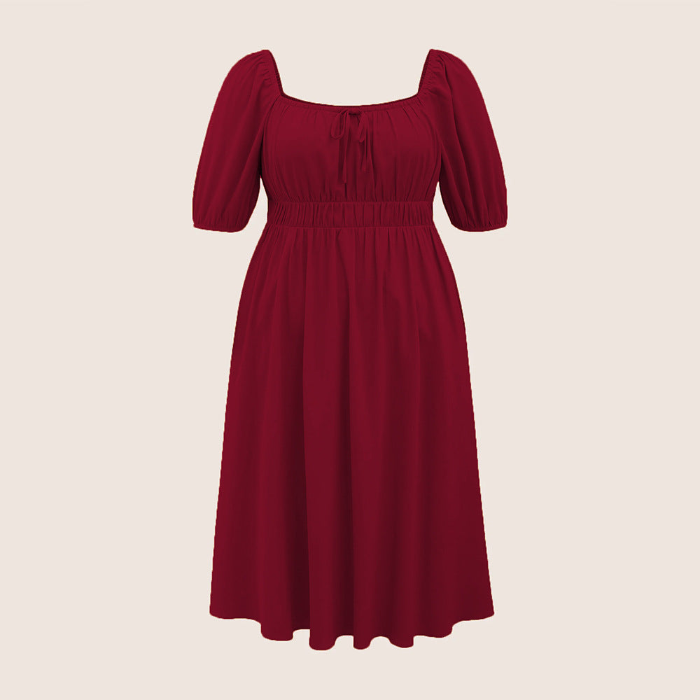 Damen elegantes Midikleid mit modischen Puffärmeln und Taillenschnürung Echo Archiv