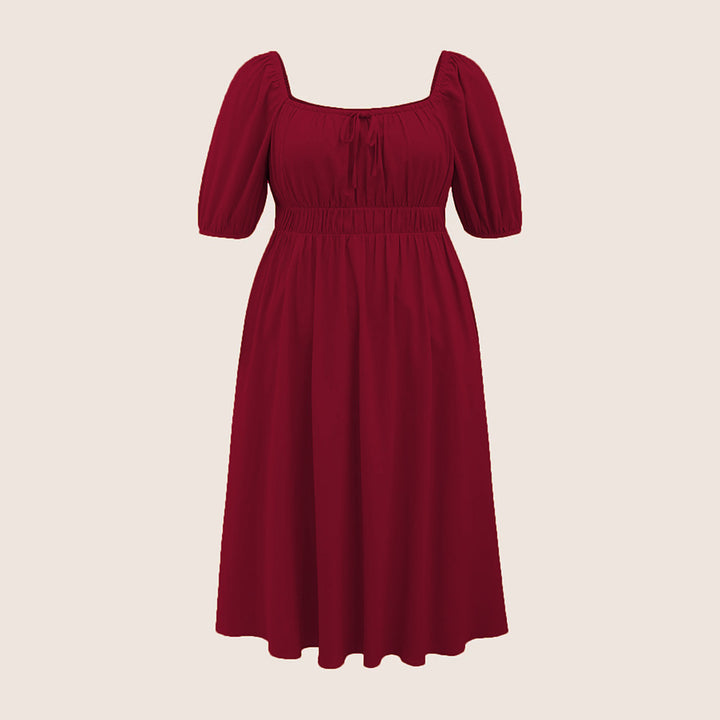 Damen elegantes Midikleid mit modischen Puffärmeln und Taillenschnürung Echo Archiv
