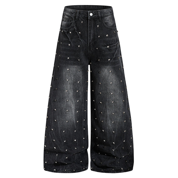 Damen High‑Waist weite Denim‑Culotte mit Metallnieten und Balloon‑Silhouette Echoarchiv