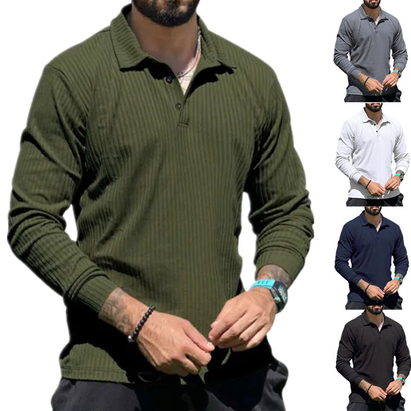 Herren Langarm Poloshirt mit strukturiertem Rippdesign und modernem Schnitt Echoarchiv