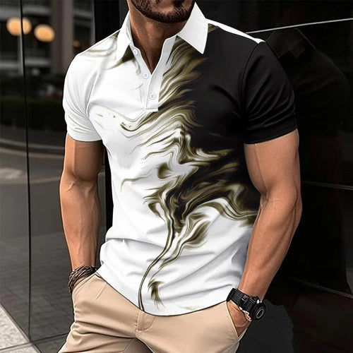 Herren kurzärmliges Polohemd mit modernem Druckdesign und strukturiertem Material Echoarchiv