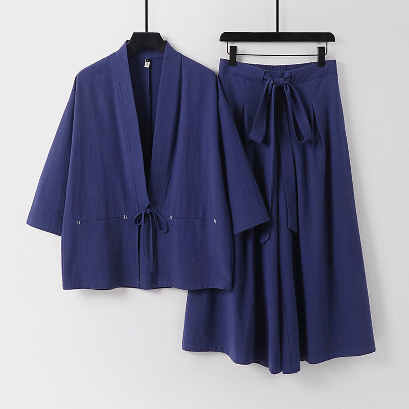 Damen Zweiteiliges Kimono-Set mit Kurzjacke und fließendem Midirock Echoarchiv