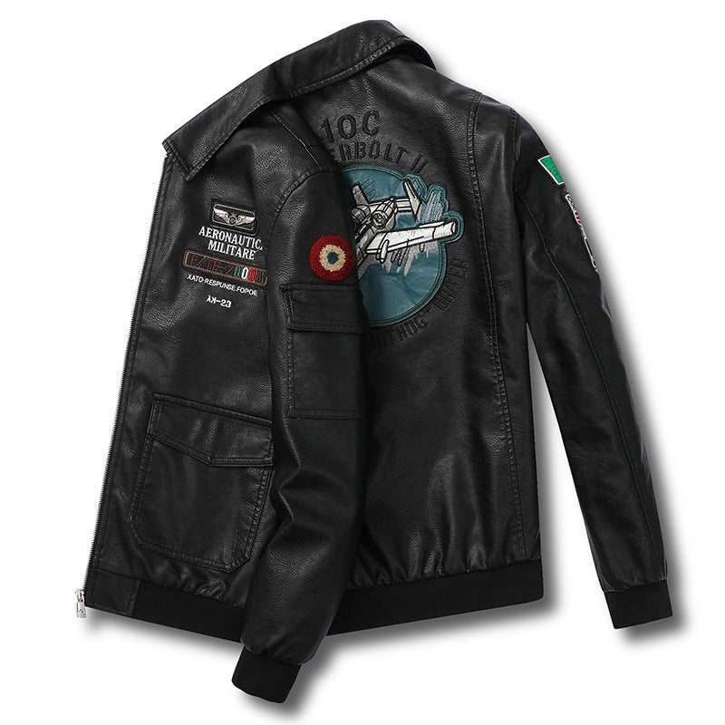 Herren Aviator‑Bomberjacke im Military‑Style mit großem Rückenpatch und Ärmeltasche Echoarchiv