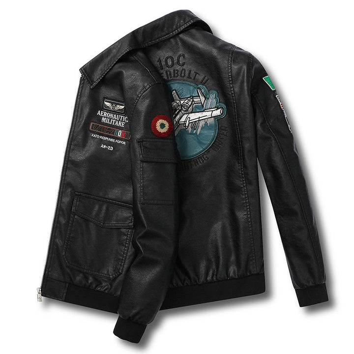 Herren Aviator‑Bomberjacke im Military‑Style mit großem Rückenpatch und Ärmeltasche Echoarchiv