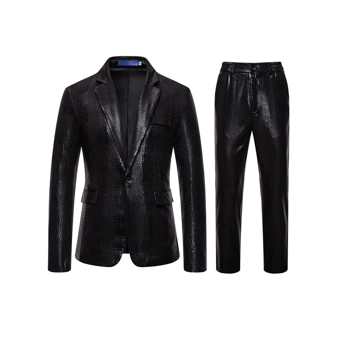 Herren Zweiteiliges Glamour-Anzugset mit metallischem Kroko-Effekt und schmaler Silhouette Echo Archiv