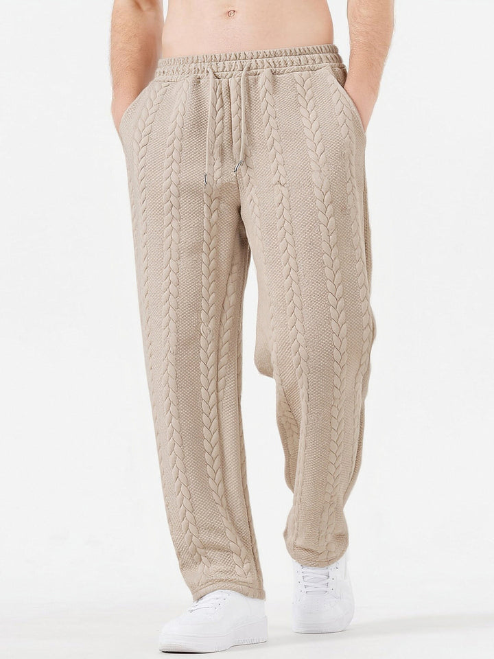 Herren grobgestrickte Lounge-Jogginghose mit Zopfstrick, Elastikbund und Kordelzug – Sorevano