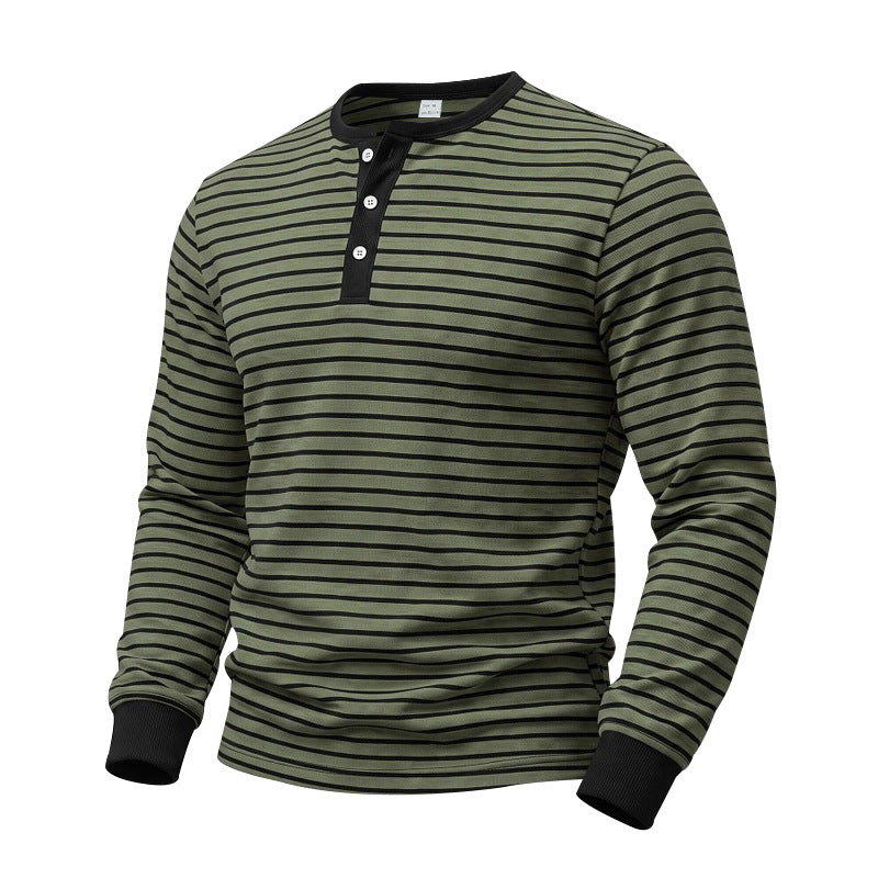 Herren Gestreiftes Langarm-Henleyshirt aus Baumwolljersey mit Knopfleiste Echoarchiv
