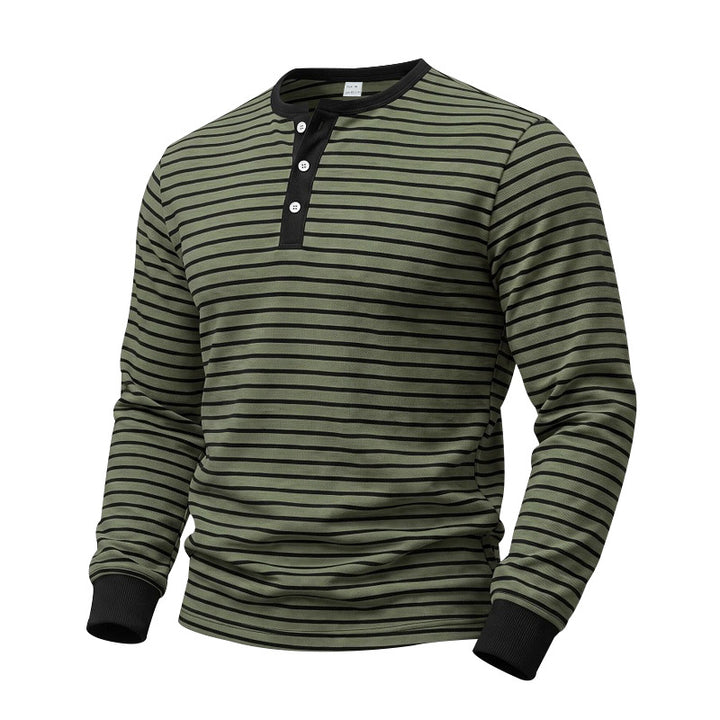 Herren Gestreiftes Langarm-Henleyshirt aus Baumwolljersey mit Knopfleiste Echoarchiv