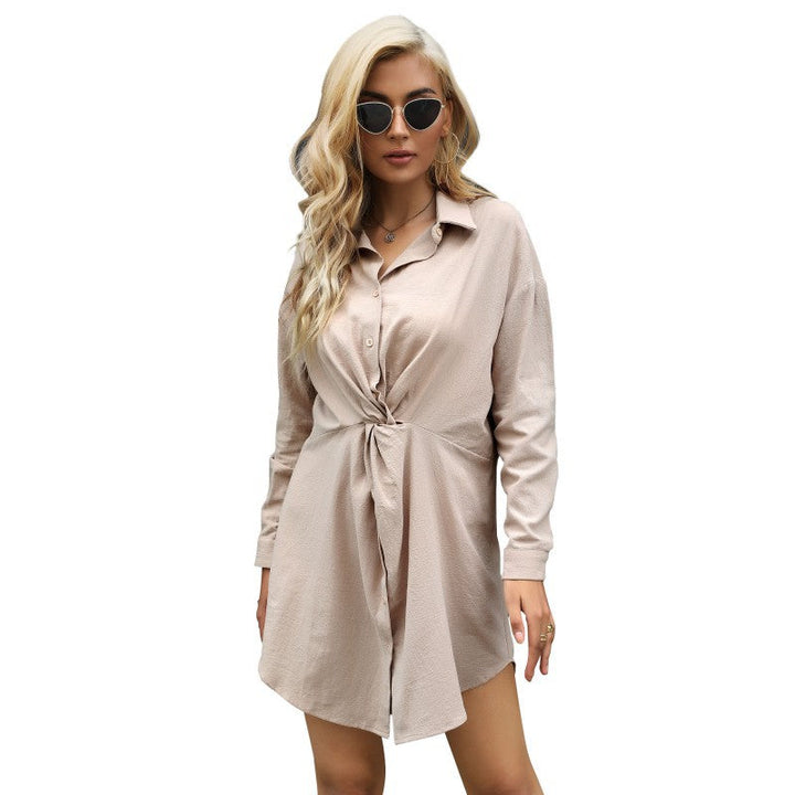 Damen Knoten-Blusenminikleid mit Hemdkragen und taillierter Wickeloptik Echoarchiv