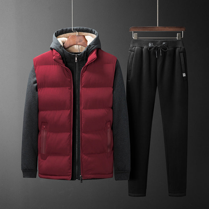 Herren Wattierte Kapuzenweste mit Fleecefutter und schmal geschnittene Jogginghose Set Echo Archiv