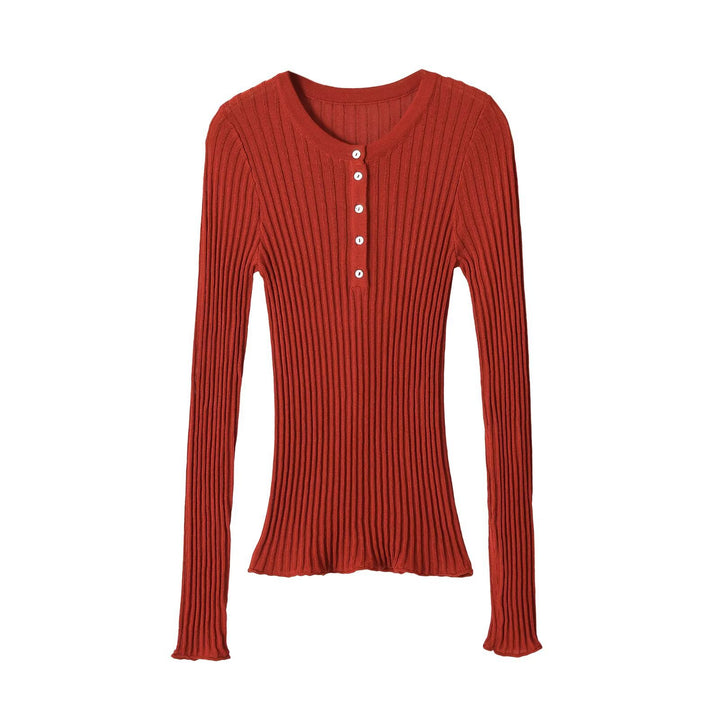 Damen Feinstrick-Longsleeve mit Rippstruktur und Knopfleiste Echo Archiv
