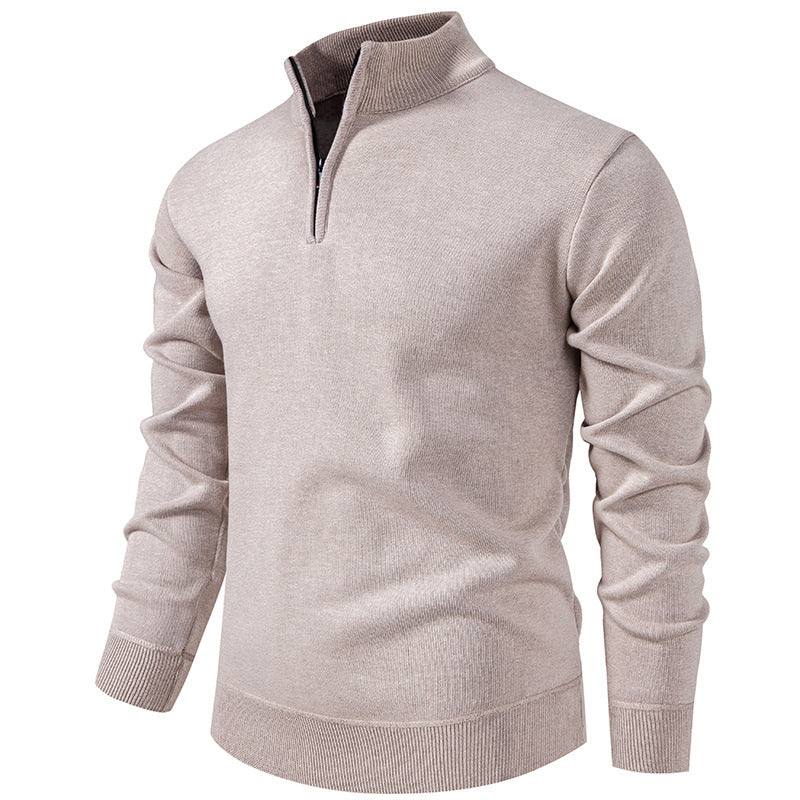 Herren nan Slim-Fit Feinstrickpullover mit kurzem Reißverschluss, Stehkragen und geripptem Bund Echo Archiv