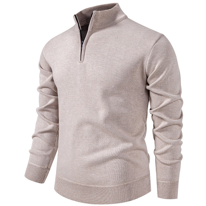 Herren nan Slim-Fit Feinstrickpullover mit kurzem Reißverschluss, Stehkragen und geripptem Bund Echo Archiv