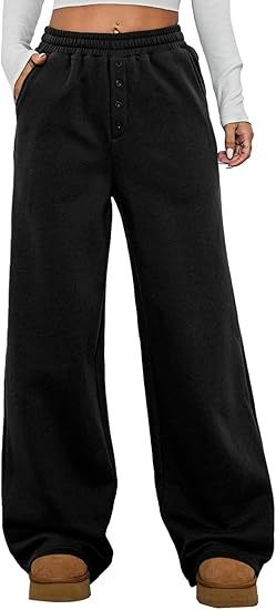 Damen Hochtaillierte Fleece-Loungehose mit weitem Bein Echo Archiv