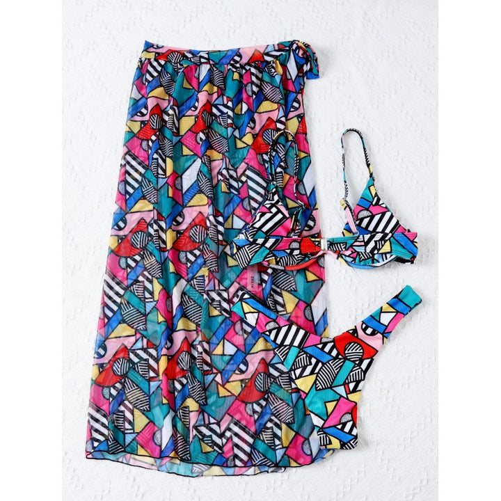 Damen Bikini-Set mit modischem Wickelrock und buntem Grafikdruck Echo Archiv