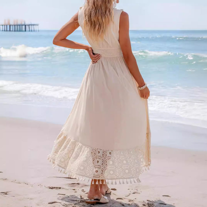 Damen Bohemian Maxikleid mit Spitzen- und Rüschendetails Echo Archiv
