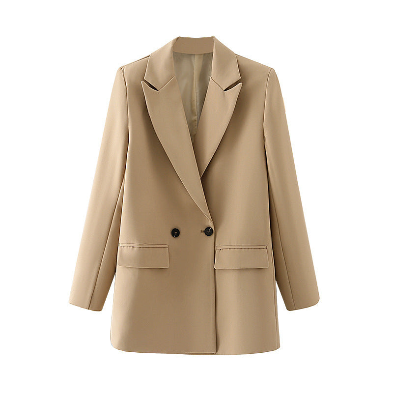 Damen Oversize Doppelreihiger Blazer mit fallendem Revers und weicher Innenfütterung – Valéne
