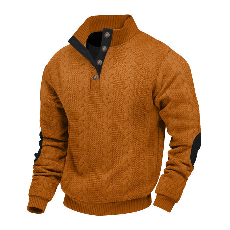 Herren nan grober Zopfstrick Troyer mit Knopfleiste und Veloursleder-Ellenbogenpatches Echo Archiv