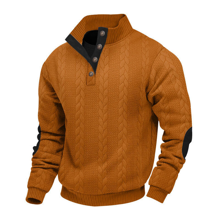 Herren nan grober Zopfstrick Troyer mit Knopfleiste und Veloursleder-Ellenbogenpatches Echo Archiv