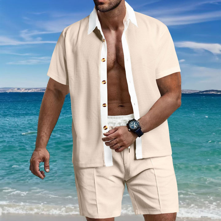 Herren lässiges Kurzarm-Hemd und Shorts-Set aus leichtem Gewebe Echoarchiv