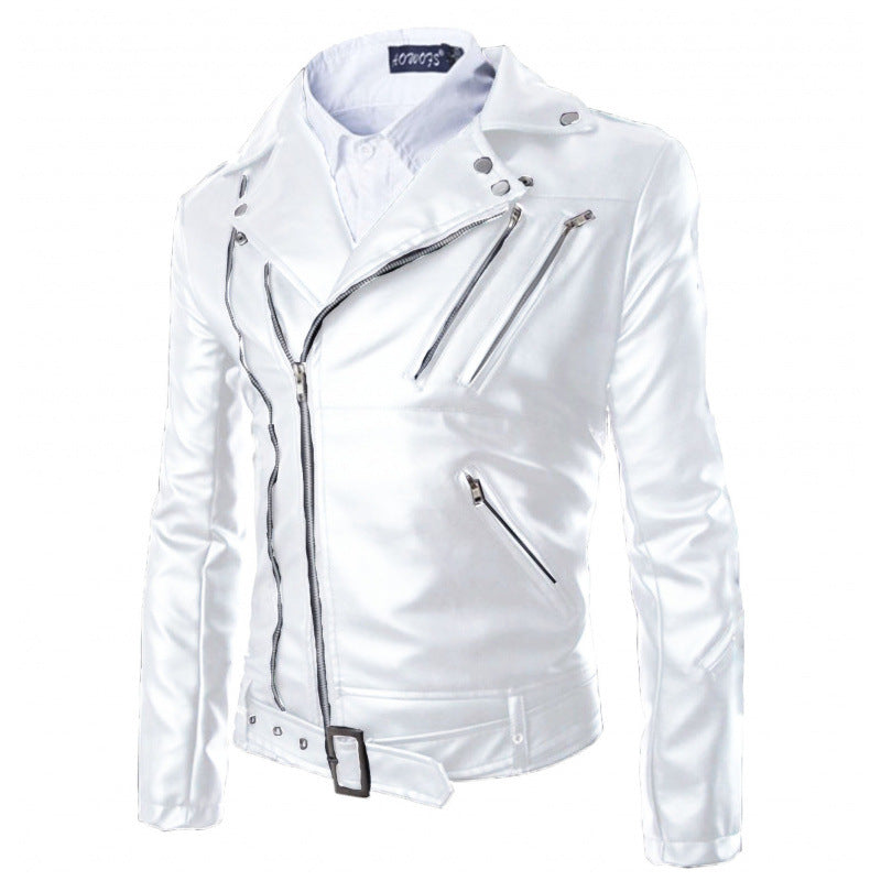 Herren elegante Biker-Lederjacke mit asymmetrischem Reißverschluss und funktionalen Taschen Echoarchiv