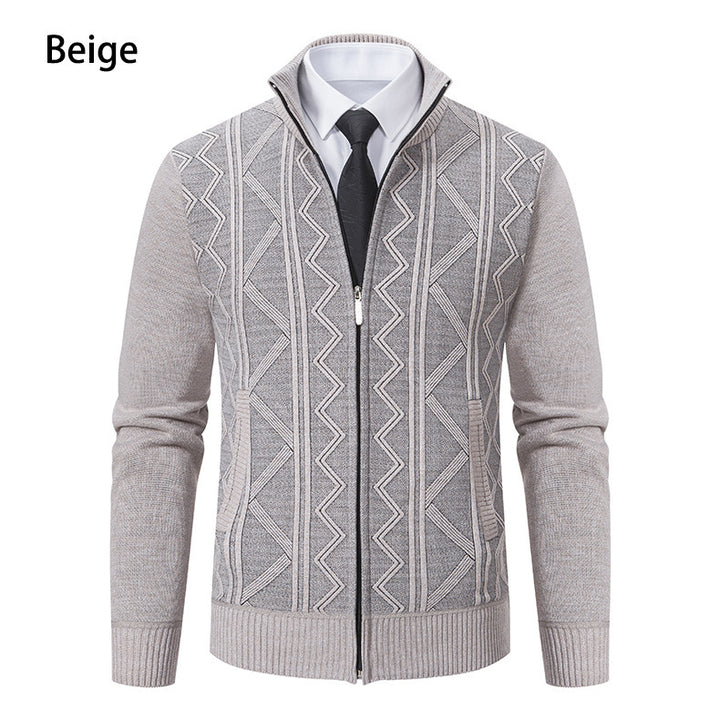 Herren modische Strickjacke mit strukturiertem Zopfdesign und hoher Stehkragen Echoarchiv