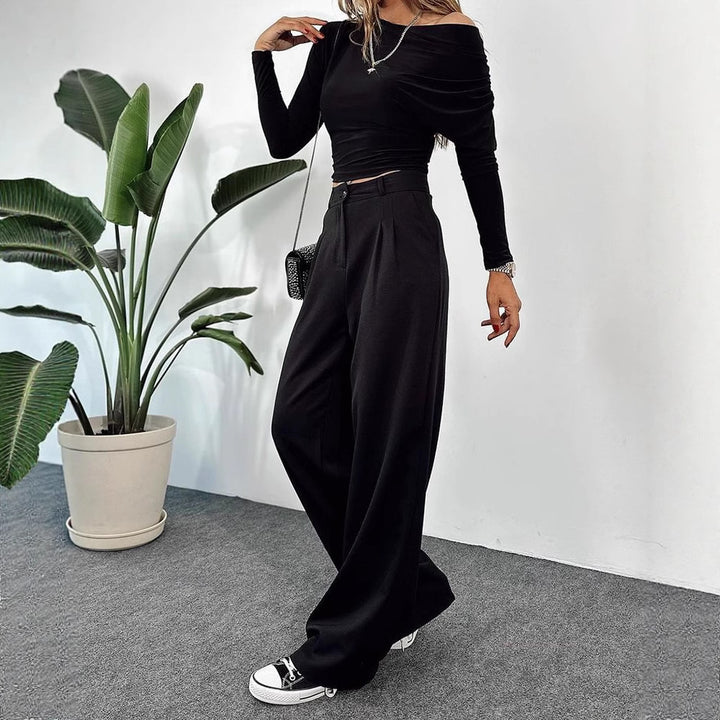 Damen Hochtaillierte weite Plissee-Hose mit weitem Bein – Avérine