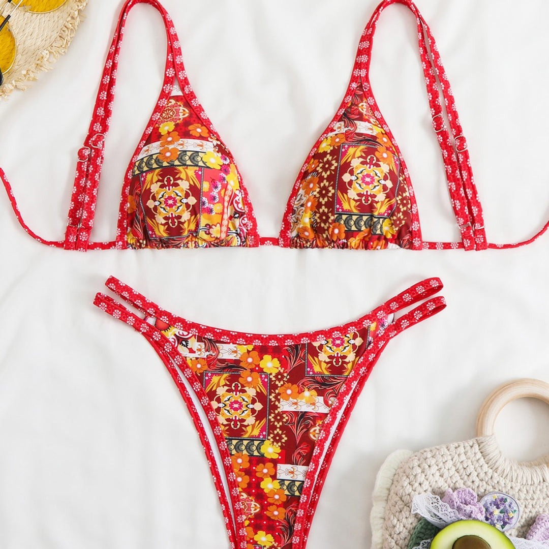 Damen Triangel-Bikini-Set mit verstellbaren Trägern und floralem Muster Echo Archiv