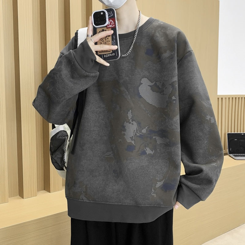 Herren Oversize-Sweatshirt mit abstraktem Marmor-Print und schwerer Baumwollmischung Echoarchiv