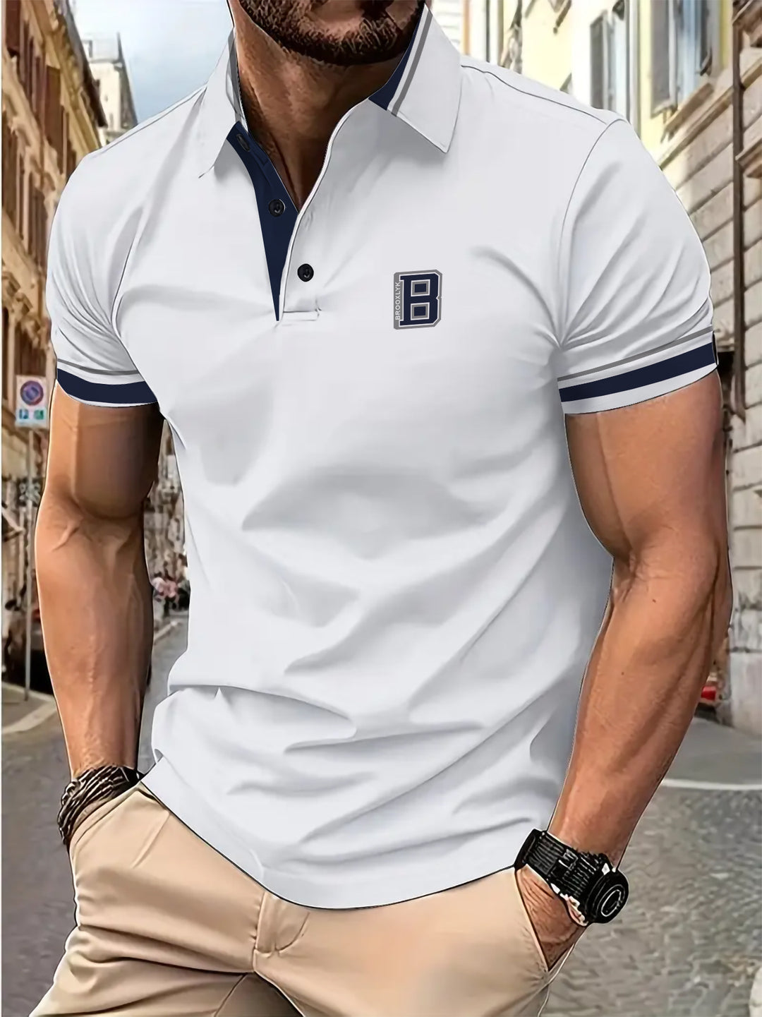 Herren Kurzarm Poloshirt mit modischen Kontrastdetails Echoarchiv