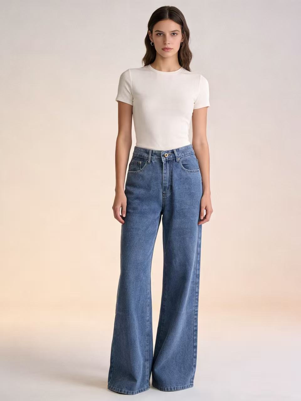 Damen nan hochgeschnittene extra-lange Schlagjeans mit weitem Bein und cleanem Five-Pocket-Schnitt Echo Archiv