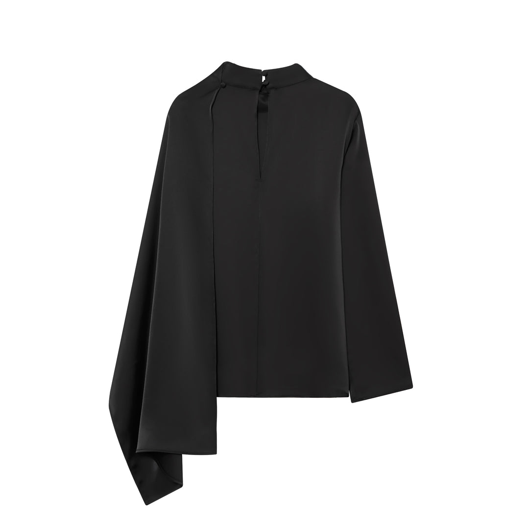Damen nan asymmetrische Drapé-Bluse mit Wasserfallkragen und Einarm-Volant Echo Archiv