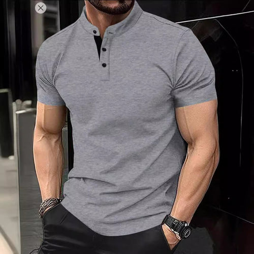 Herren elegantes Kurzarm-Polohemd mit Stehkragen und Knopfleiste Echoarchiv