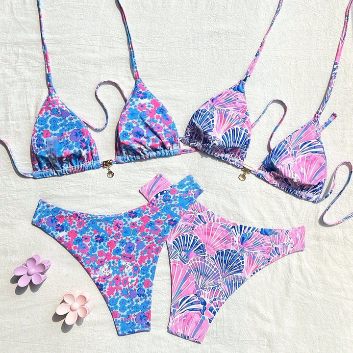 Damen Triangel-Bikini-Set mit verstellbaren Trägern und buntem Muster Echo Archiv
