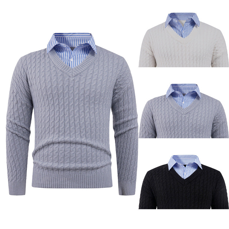Herren Eleganter Strickpullover mit V-Ausschnitt und feiner Struktur Echoarchiv