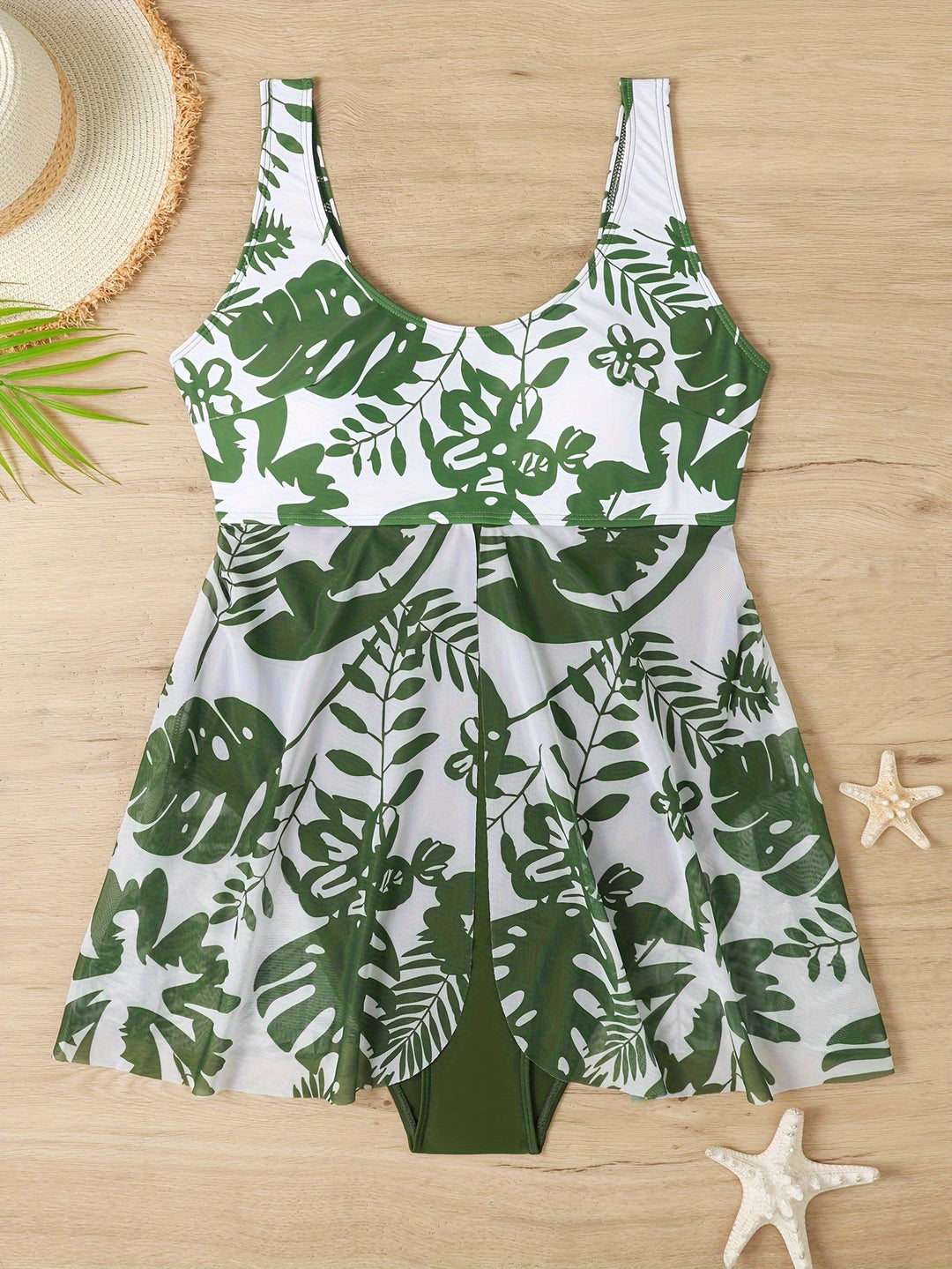 Damen Einteiliger Badeanzug mit schwingendem Rock und floralem Design Echo Archiv