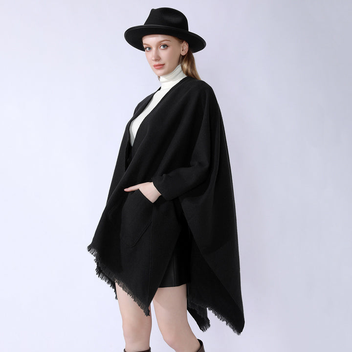 Damen Oversize-Capeponcho aus Wollmix mit Kapuze und Eingrifftaschen – Montévia