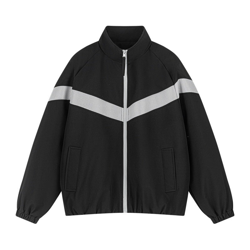 Unisex Leichte Trainingsjacke im Retro-Sportstil mit V-förmigem Reflektoreinsatz Echoarchiv