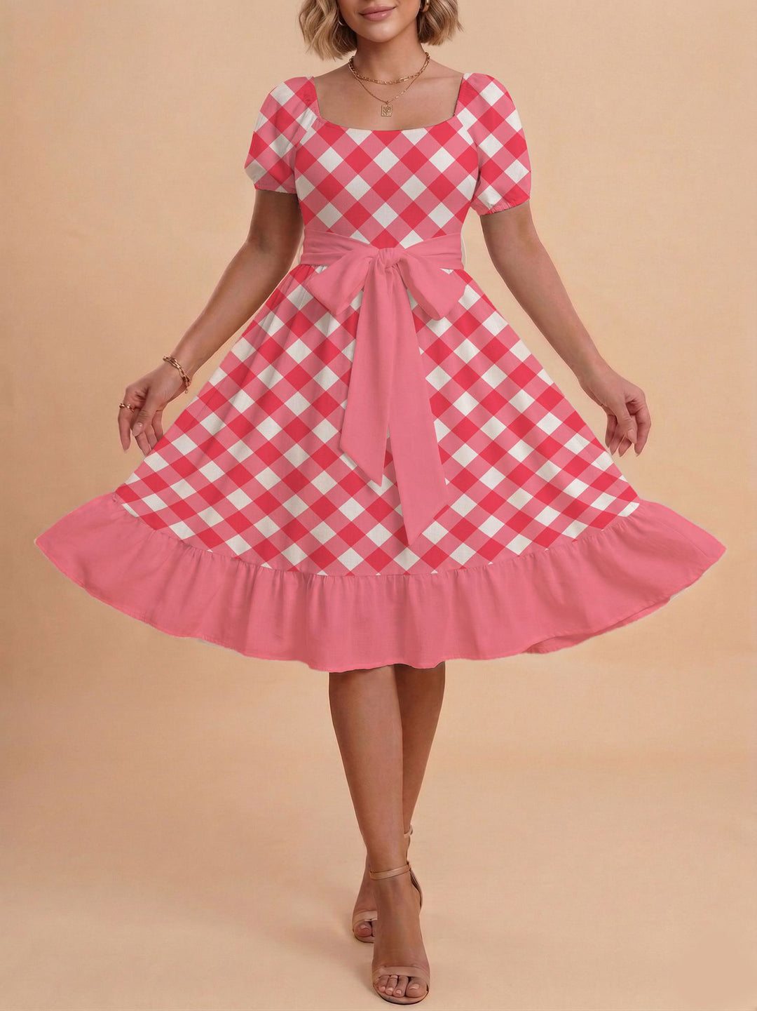 Damen Midikleid mit verspieltem Druck und tailliertem Schnitt Echo Archiv
