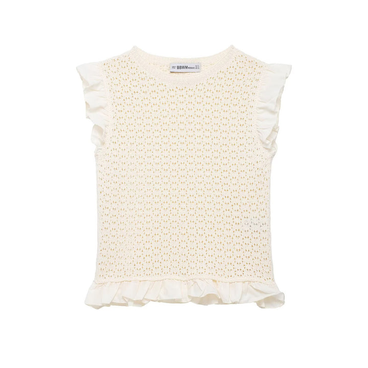 Damen Rüschenshirt mit feiner Lochstickerei und gerafftem Saum Echo Archiv