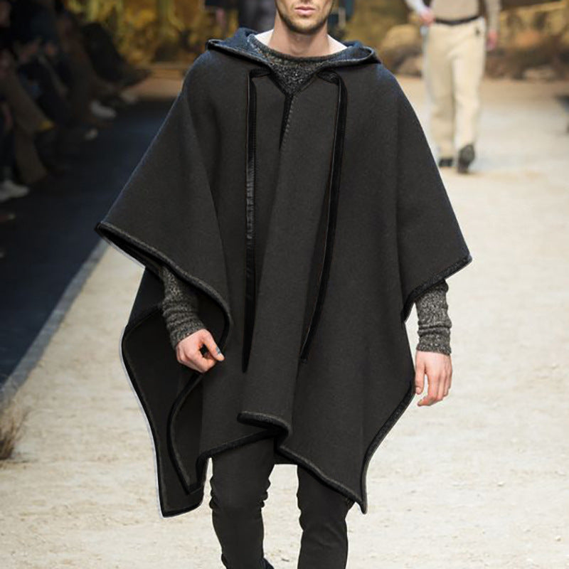 Herren Oversized Kapuzenponcho aus Strick mit geometrischem Mosaikmuster Echoarchiv