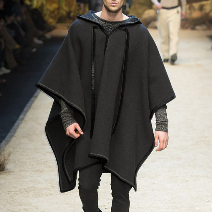 Herren Oversized Kapuzenponcho aus Strick mit geometrischem Mosaikmuster Echoarchiv