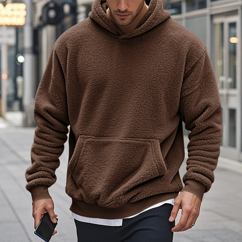 Herren Hoodie aus kuscheligem Teddy-Fleece mit Kängurutasche und breiten Bündchen Echoarchiv