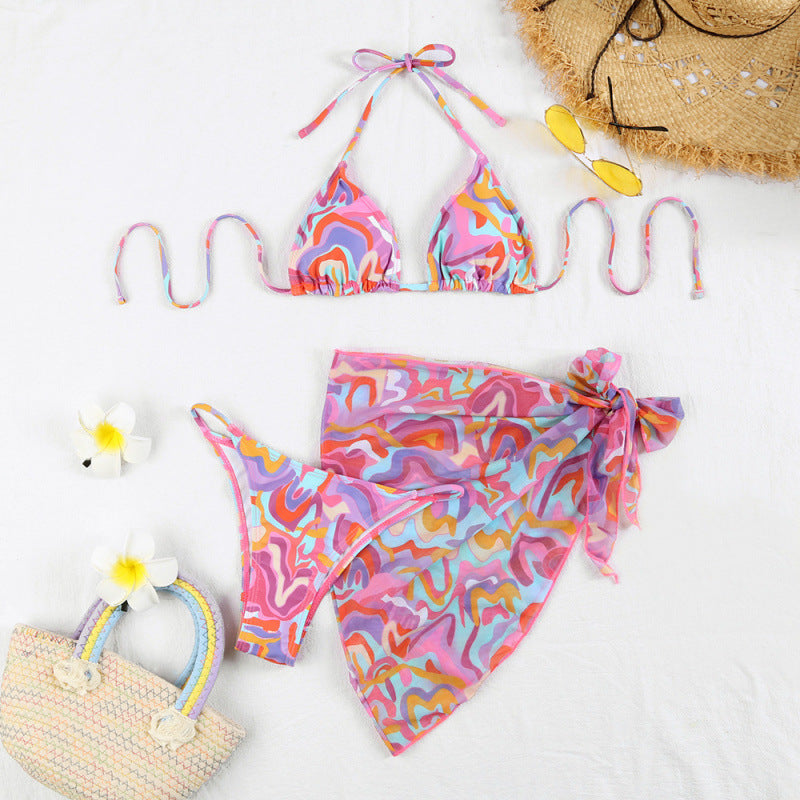 Damen Triangel-Bikini mit hochwertigem Bindeband und modischer Wickelrock-Optik Echo Archiv