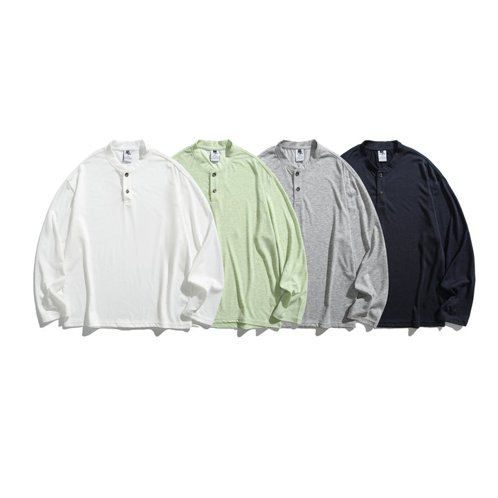 Unisex Langärmeliges Henleyshirt mit kurzer Knopfleiste und relaxed Fit Echoarchiv