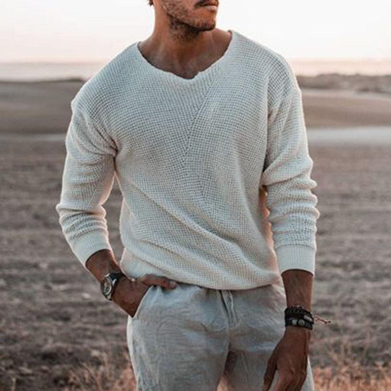 Herren Pullover mit V-Ausschnitt und strukturiertem Design Echoarchiv