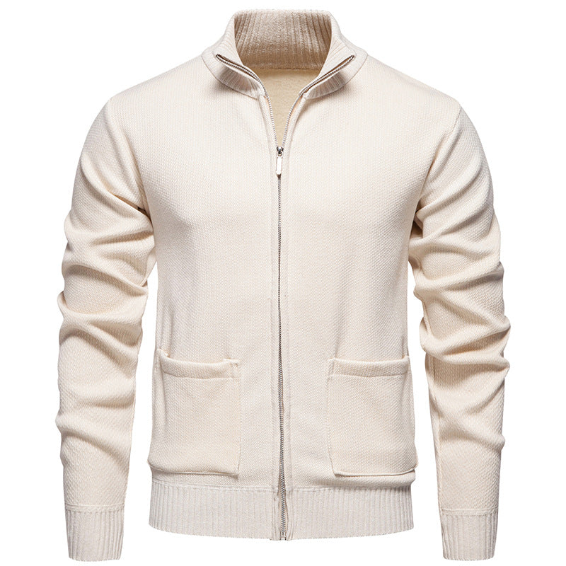 Herren nan feinstrukturierter Reißverschluss-Strickcardigan mit Stehkragen und aufgesetzten Taschen Echo Archiv
