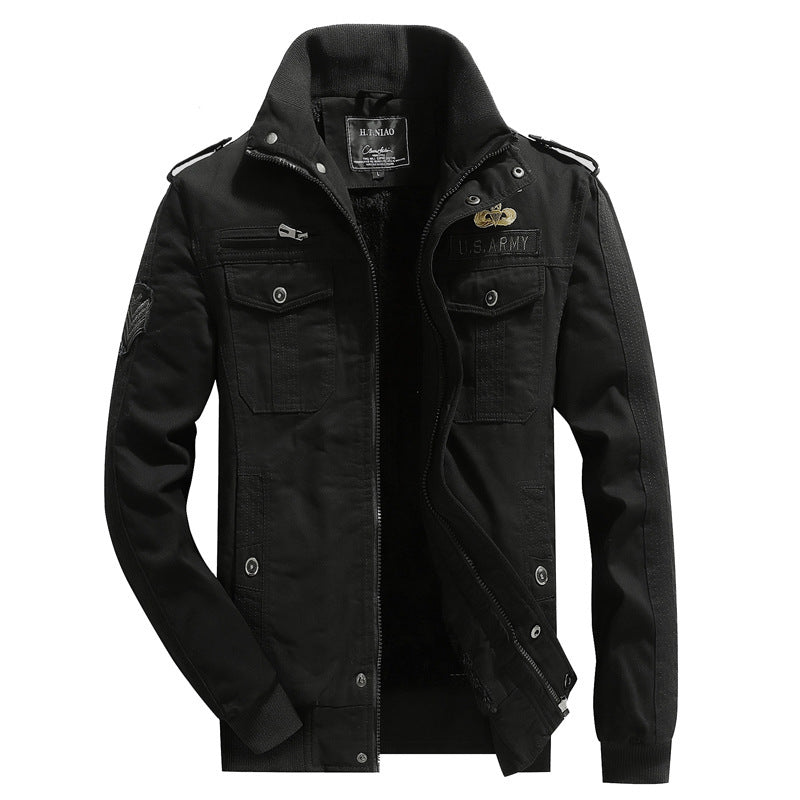 Herren Canvas-Flightjacke mit wärmender Fleece-Innenlage, Schulterklappen und Multifunktions-Taschen – Taviero