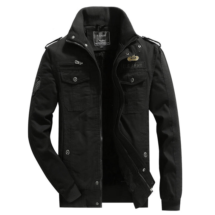 Herren Canvas-Flightjacke mit wärmender Fleece-Innenlage, Schulterklappen und Multifunktions-Taschen – Taviero