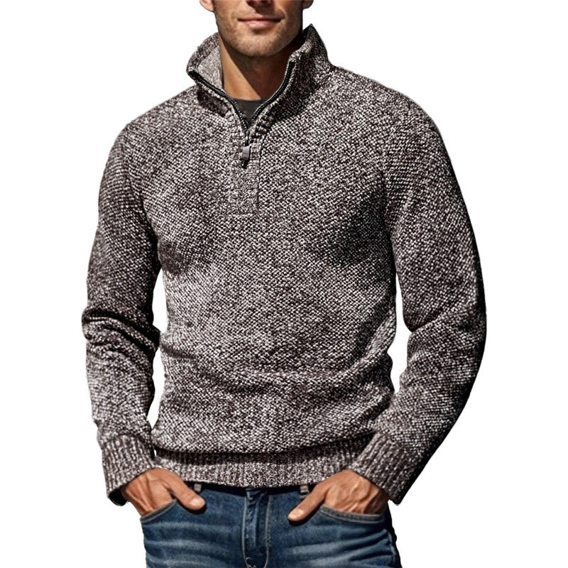 Herren nan grobgestrickter Strickpullover mit halbem Reißverschluss und hohem Stehkragen Echo Archiv